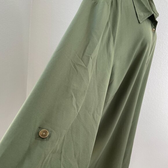 Susan Graver Woman Plus 4XP Olive Green Button UpTunic Shirt Pockets Long Sleeve - Picture 7 of 9